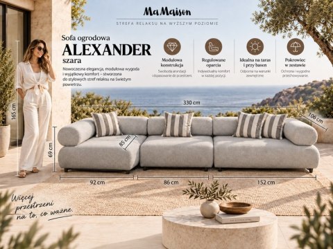 MaMaison MaMaison sofa ogrodowa ALEXANDER szara (poduszki i pokrowiec w zestawie)