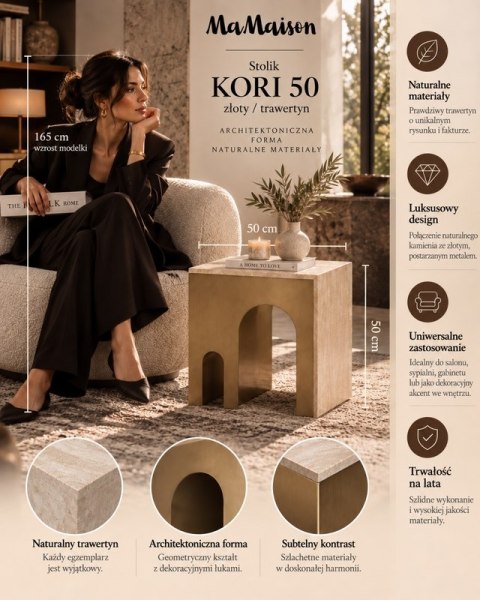 MaMaison MaMaison stolik KORI 50 złoty / trawertyn