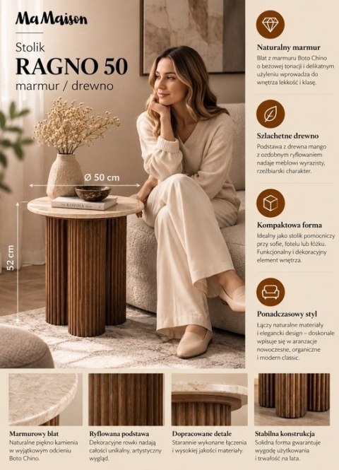 MaMaison MaMaison stolik RAGNO 50 marmur / drewno