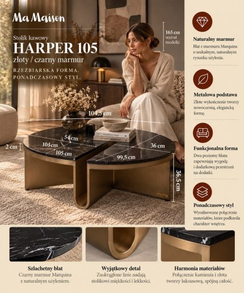 MaMaison MaMaison stolik kawowy HARPER 105 złoty / czarny marmur