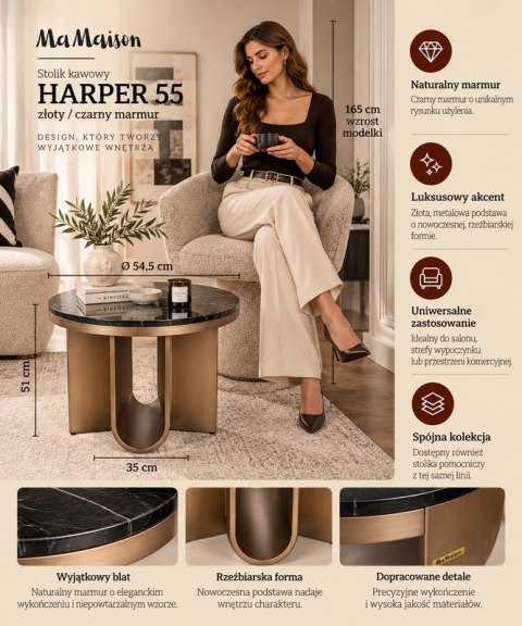 MaMaison MaMaison stolik kawowy HARPER 55 złoty / czarny marmur