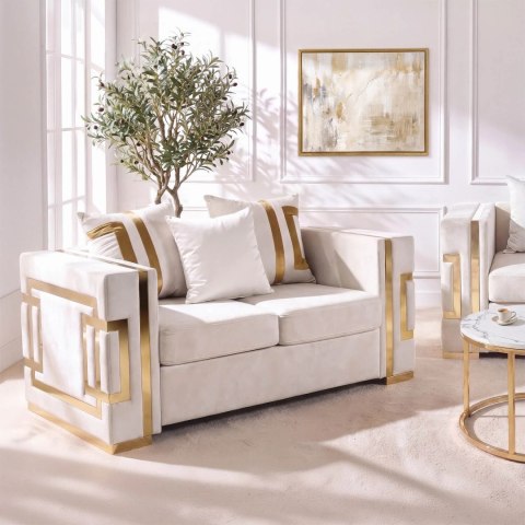 Sofa PALLAZO 2S Dwuosobowa Kremowo/Złota