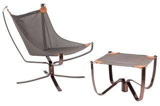 King Home Fotel ARNI LOW z podnóżkiem pomarańczowy - ekoskóra, miedz