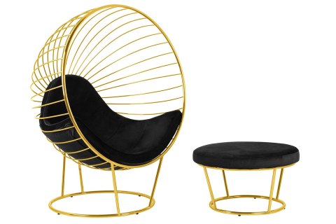 King Home Fotel GABBIA STAND z podnóżkiem złoty - welur, stal