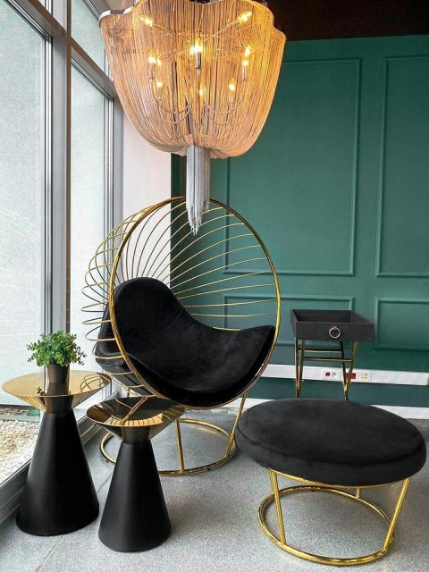 King Home Fotel GABBIA STAND z podnóżkiem złoty - welur, stal