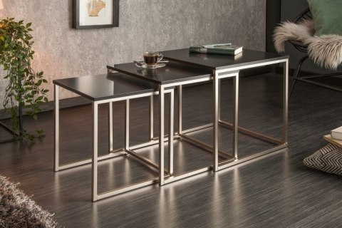 Invicta INVICTA zestaw stolików NEW ELEMENTS czarny - MDF, podstawa chromowana