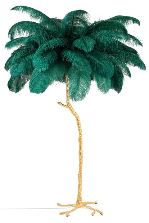 King Home Lampa podłogowa TIFFANY 175 zielona mosiądz / naturalne pióra