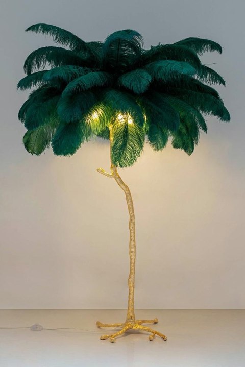King Home Lampa podłogowa TIFFANY 175 zielona mosiądz / naturalne pióra