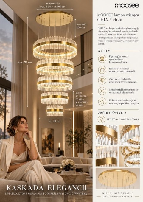 Moosee MOOSEE lampa wisząca GHIA 5 złota