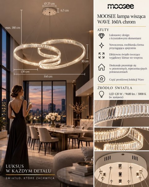 Moosee MOOSEE lampa wisząca WAVE 160A chrom