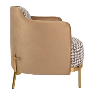 King Home Fotel VENICE tkanina pepitka biało-brązowa - złota podstawa