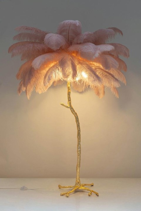King Home Lampa podłogowa TIFFANY 175 różowa mosiądz / naturalne pióra