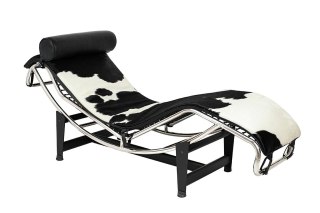 King Home Leżanka DIVANO PONY czarno biała - skóra naturalna, chrom