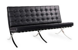 King Home Sofa BARCELON trzyosobowa czarna - włoska skóra naturalna, chrom