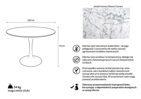 King Home Stół TULIP MARBLE 120 CARRARA biały - marmur, metal