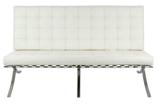 King Home Sofa BARCELON trzyosobowa biała - włoska skóra naturalna, chrom