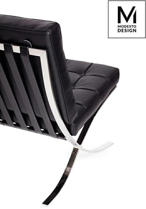 Modesto Design MODESTO sofa dwuosobowa BARCELON czarna - ekoskóra, stal polerowana