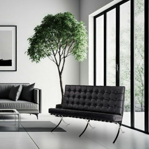 Modesto Design MODESTO sofa dwuosobowa BARCELON czarna - ekoskóra, stal polerowana