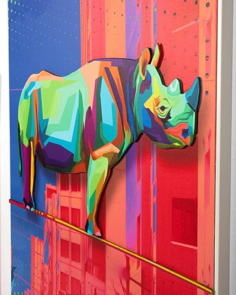 King Home Obraz RHINO IN THE CITY 88x110 cm