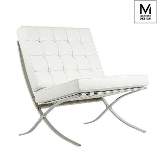 Modesto Design MODESTO fotel BARCELON biały - ekoskóra, stal polerowana