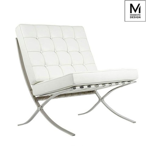 Modesto Design MODESTO fotel BARCELON biały - ekoskóra, stal polerowana
