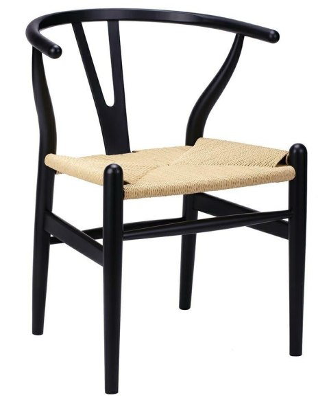 King Home Krzesło WISHBONE czarne - drewno bukowe, naturalne włókno
