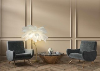 Moosee MOOSEE lampa podłogowa TIFFANY 175 biała mosiądz / naturalne pióra