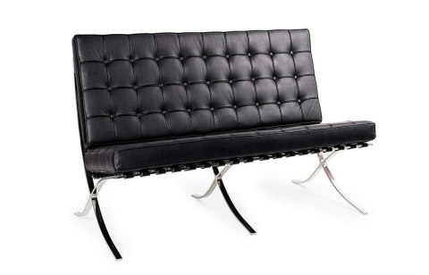 King Home Sofa dwuosobowa BARCELON PRESTIGE PLUS czarna - włoska selekcjonowana skóra naturalna, stal
