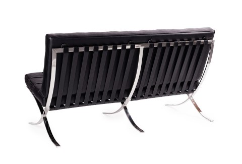 King Home Sofa dwuosobowa BARCELON PRESTIGE PLUS czarna - włoska selekcjonowana skóra naturalna, stal