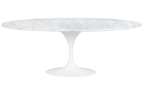 King Home Stół TULIP ELLIPSE MARBLE CARRARA 200 biały - marmur, metal