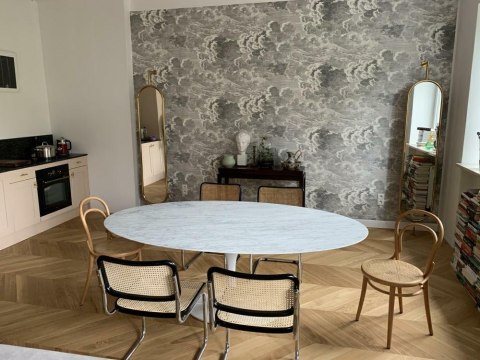King Home Stół TULIP ELLIPSE MARBLE CARRARA 200 biały - marmur, metal