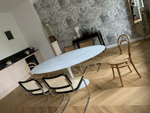 King Home Stół TULIP ELLIPSE MARBLE CARRARA 200 biały - marmur, metal