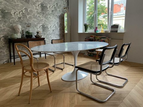 King Home Stół TULIP ELLIPSE MARBLE CARRARA 200 biały - marmur, metal