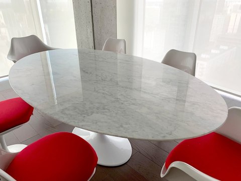 King Home Stół TULIP ELLIPSE MARBLE CARRARA 200 biały - marmur, metal