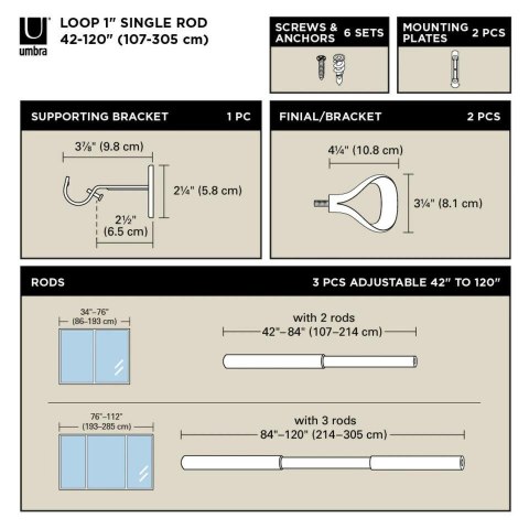 Umbra UMBRA karnisz LOOP 1 107 - 305 cm nikiel