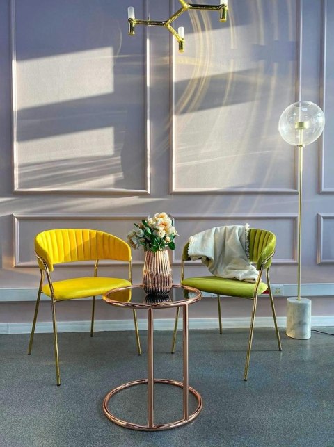 King Home Krzesło MARGO żółte - welur, podstawa złota