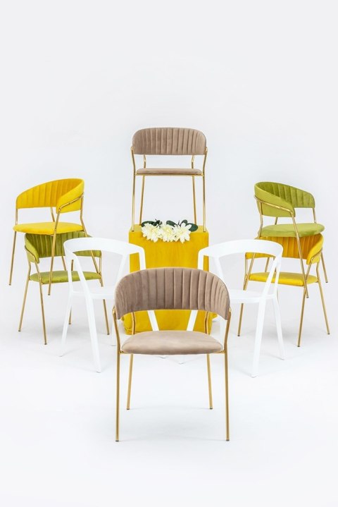 King Home Krzesło MARGO żółte - welur, podstawa złota