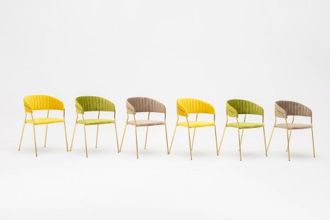 King Home Krzesło MARGO żółte - welur, podstawa złota