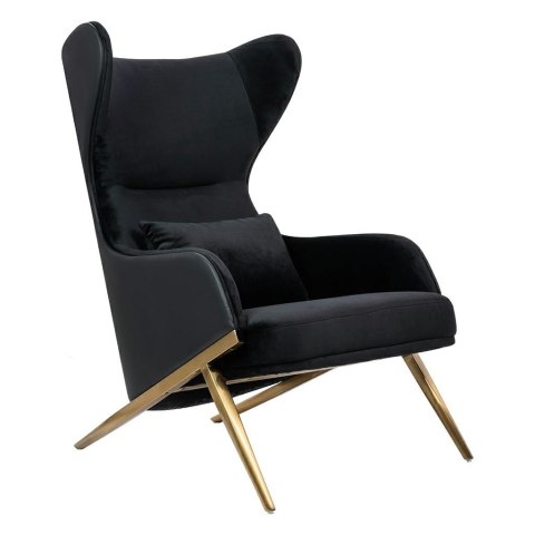 King Home Fotel HAMPTON VELVET czarny, ekoskóra czarna - złota podstawa
