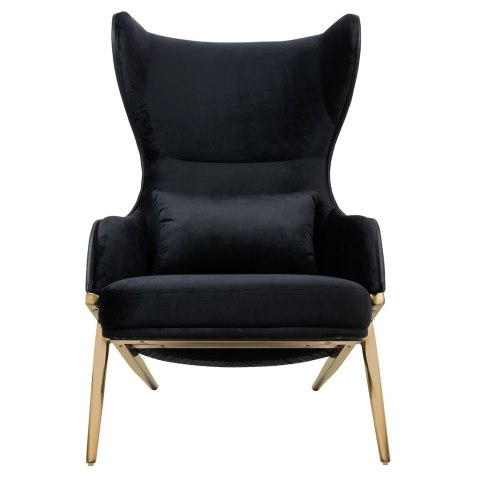 King Home Fotel HAMPTON VELVET czarny, ekoskóra czarna - złota podstawa