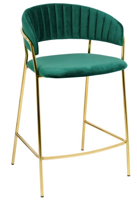 King Home Krzesło barowe MARGO 65 ciemny zielony - welur, podstawa złota