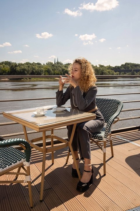 King Home Krzesło ogrodowe CAFE MIRAMAR turkus / morski rattan