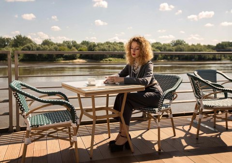 King Home Krzesło ogrodowe CAFE MIRAMAR turkus / morski rattan