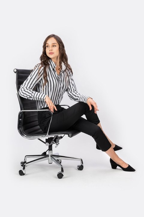 King Home Fotel biurowy AERON PRESTIGE PLUS czarny - skóra naturalna, aluminium