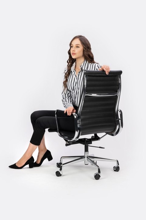 King Home Fotel biurowy AERON PRESTIGE PLUS czarny - skóra naturalna, aluminium