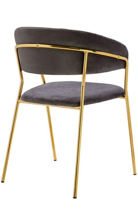 King Home Krzesło MARGO ciemny szary - welur, podstawa złota