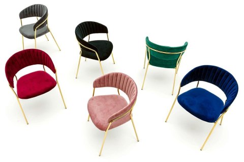 King Home Krzesło MARGO ciemny szary - welur, podstawa złota