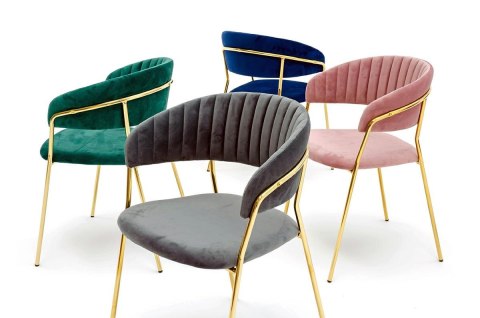 King Home Krzesło MARGO ciemny szary - welur, podstawa złota