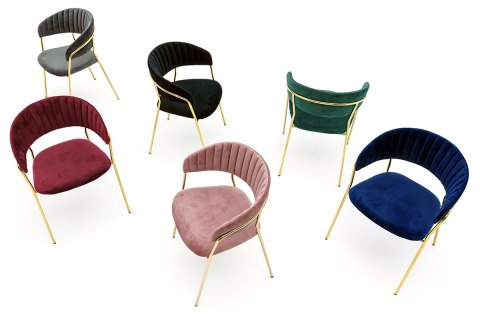 King Home Krzesło MARGO ciemny niebieski - welur, podstawa złota