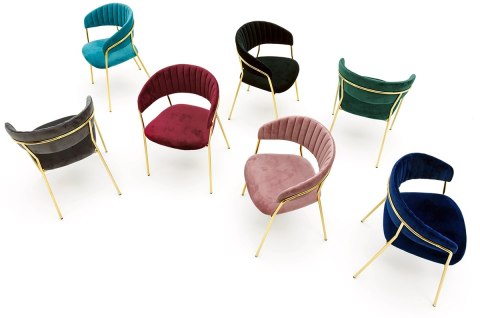 King Home Krzesło MARGO ciemny niebieski - welur, podstawa złota